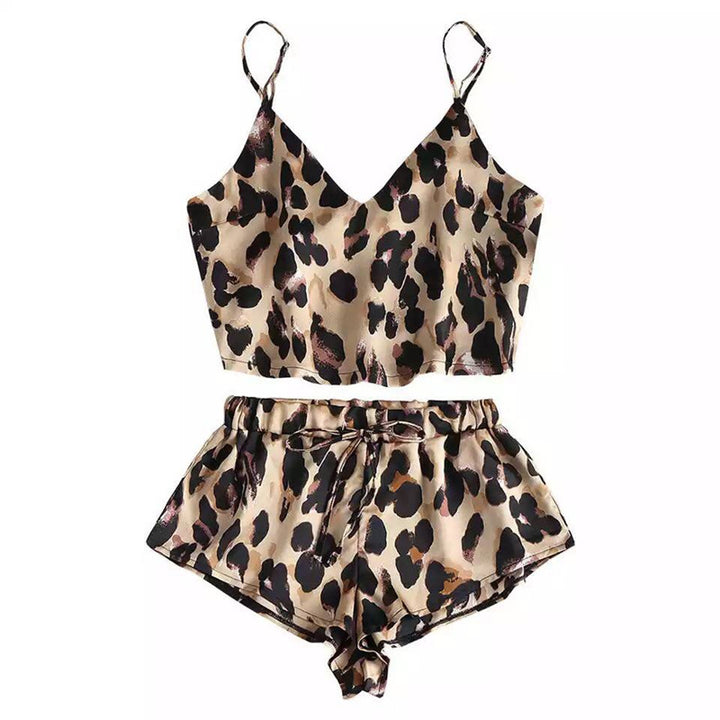 Dame fritids-top og shorts sæt med trendy leopardmønster Stilla