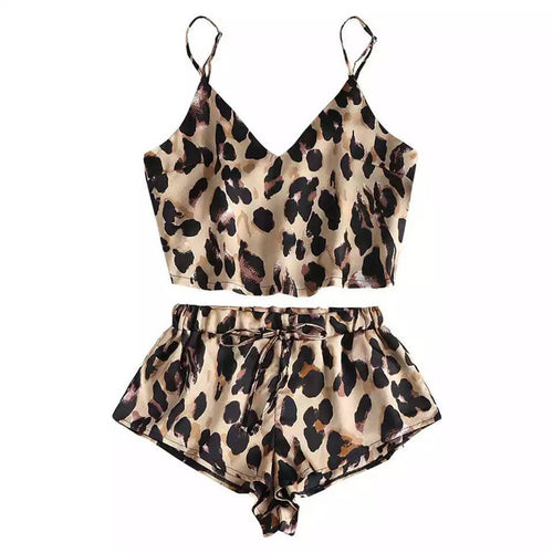 Dame fritids-top og shorts sæt med trendy leopardmønster Stilla