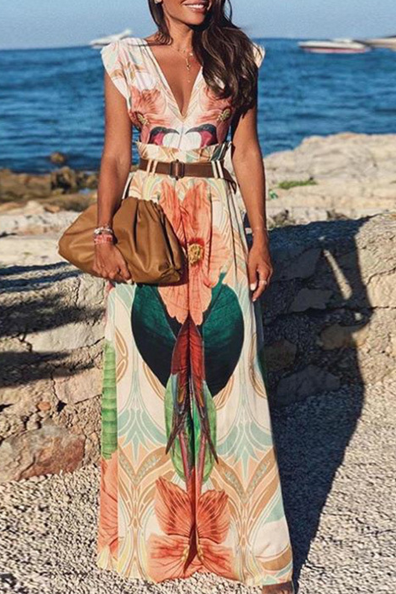 Skovae | Lækre Print Patchwork V-Udsnit Lige Jumpsuits