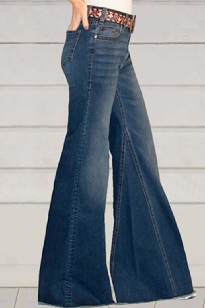Stilla | Afslappet Solid Split Joint Mid Waist Boot Cut Denim Jeans