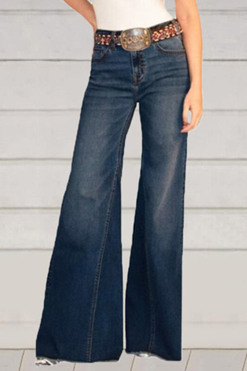 Stilla | Afslappet Solid Split Joint Mid Waist Boot Cut Denim Jeans