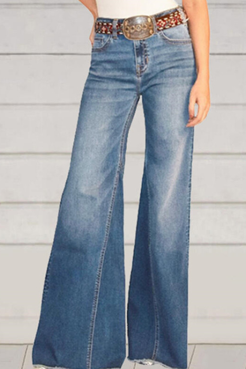 Stilla | Afslappet Solid Split Joint Mid Waist Boot Cut Denim Jeans