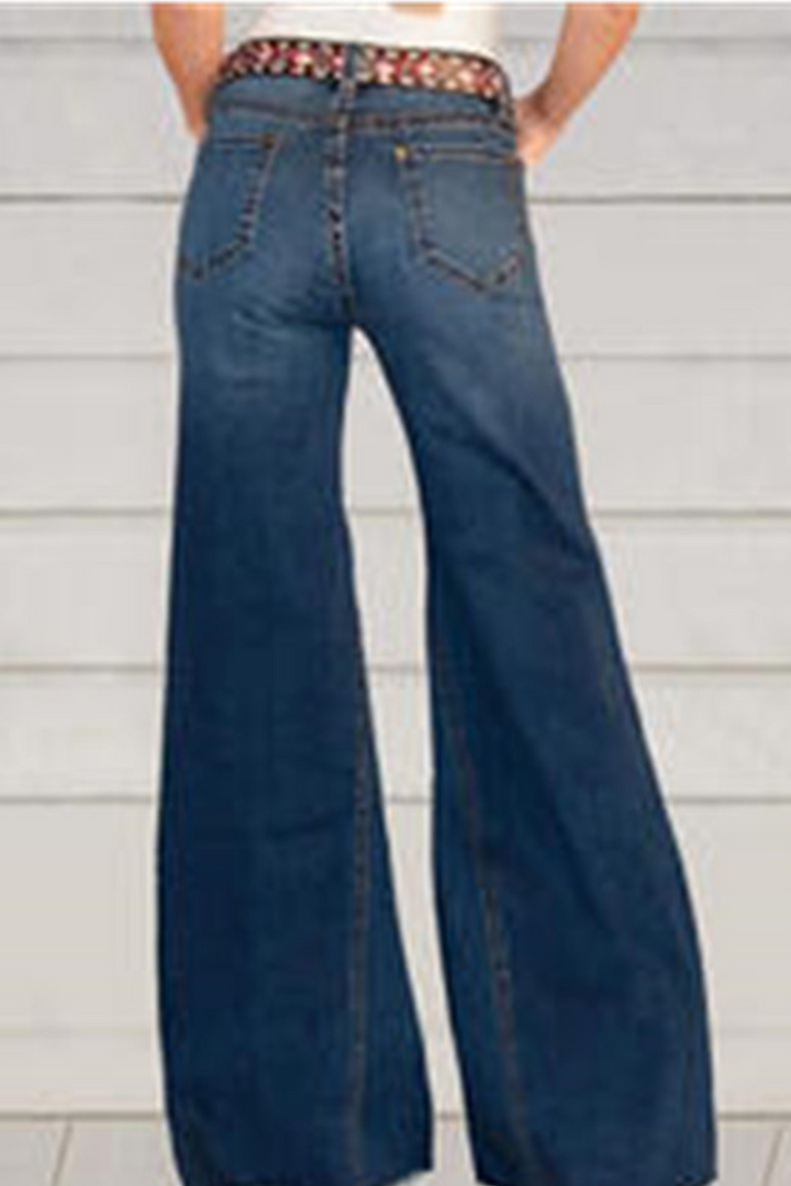 Stilla | Afslappet Solid Split Joint Mid Waist Boot Cut Denim Jeans