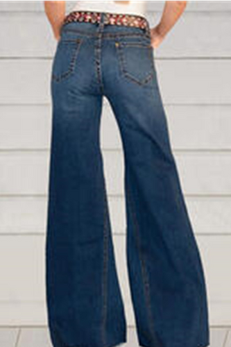 Stilla | Afslappet Solid Split Joint Mid Waist Boot Cut Denim Jeans