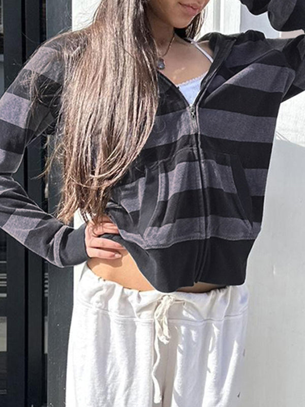 Stilla | Lilla Stribet Print Oversize Langærmet Hoodie