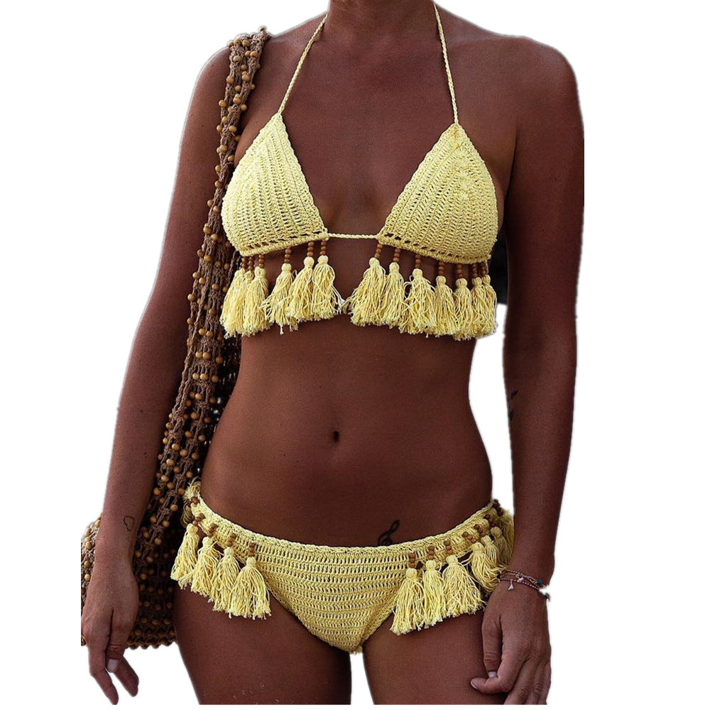 Dame Hæklet Bikini-Sæt med frynset detaljer og justerbare stropper Stilla