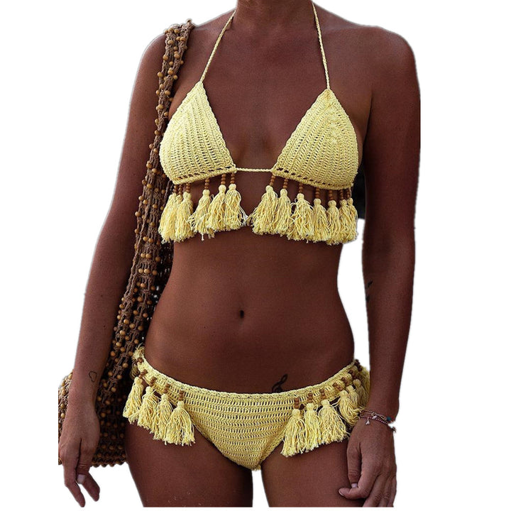 Dame Hæklet Bikini-Sæt med frynset detaljer og justerbare stropper Stilla
