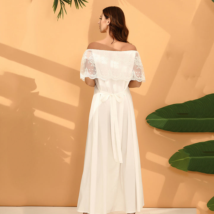 Dame Off-Shoulder Spids-Detail Maxi Kjole Stilla