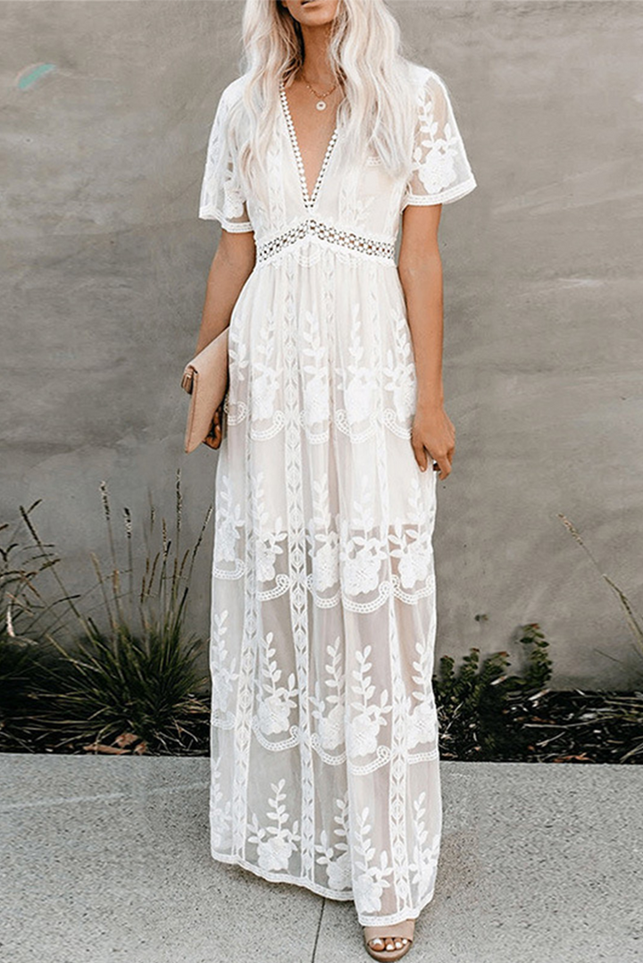 Stilla | Afslappet Solid Lace V-hals Blondekjole Kjoler