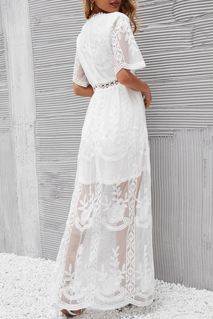 Stilla | Afslappet Solid Lace V-hals Blondekjole Kjoler