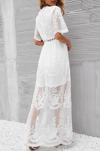 Stilla | Afslappet Solid Lace V-hals Blondekjole Kjoler