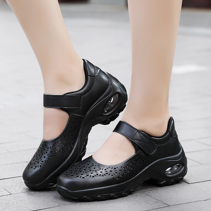 Dame nan perforeret Riemchenschuh med luftpudeprofil og velcro lukning Skovae