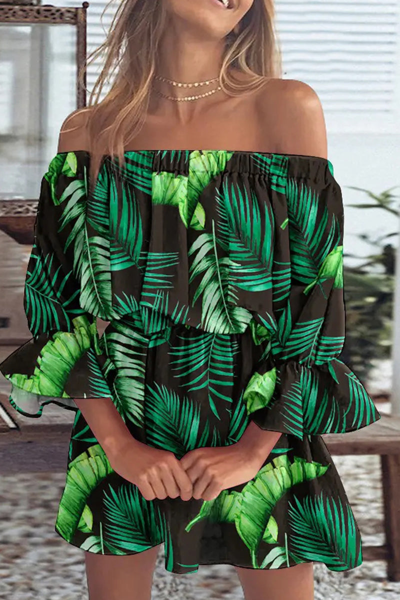 Stilla | Mode Afslappet Print Rygløs Off the Shoulder A-line Kjoler