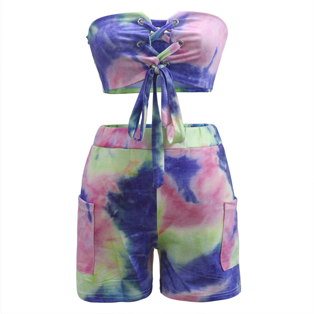 Kvinder Tie-Front Crop Top og Mini-Shorts Sæt Stilla
