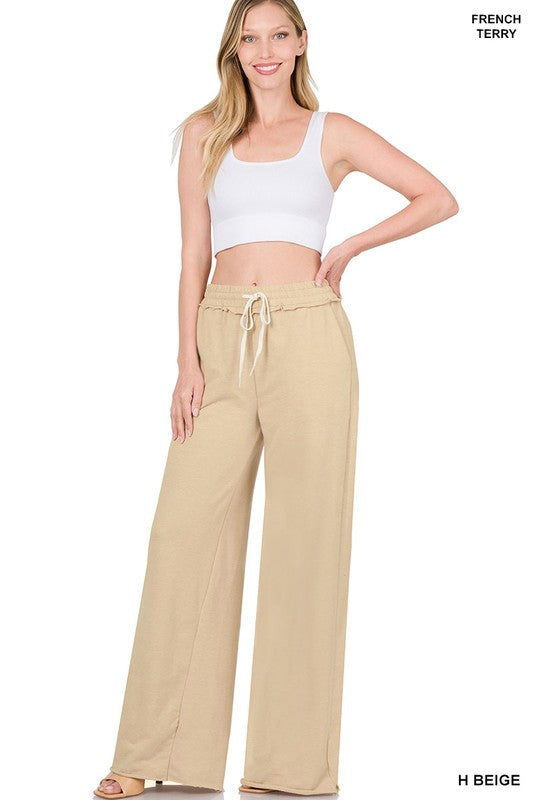 Stilla | Terry Drawstring Talje Raw Edge Hem Bukser