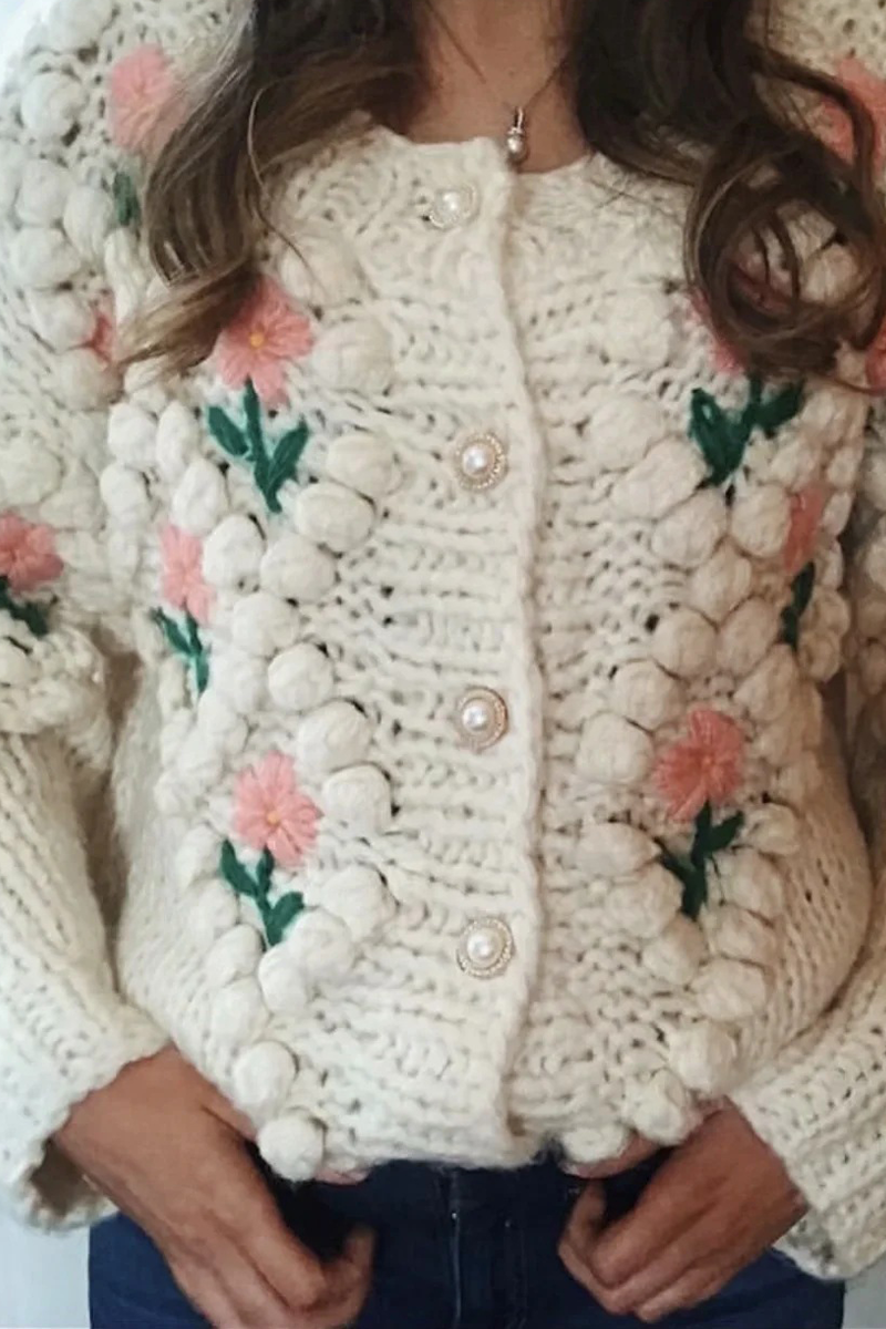 Stilla | Løs Patchwork Strikpullover Med Dybt Strikjakke Udsnit
