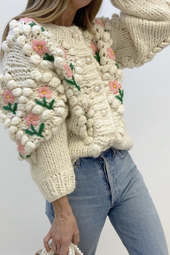 Stilla | Løs Patchwork Strikpullover Med Dybt Strikjakke Udsnit