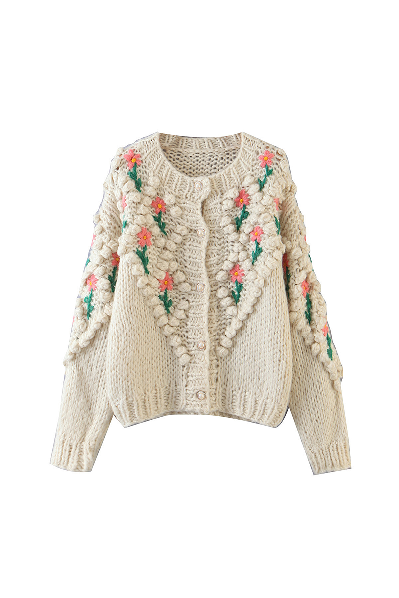 Stilla | Løs Patchwork Strikpullover Med Dybt Strikjakke Udsnit