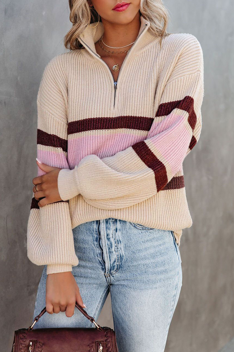 Stilla | Pullover Patchwork Uni Løs Med Lynlås Krave