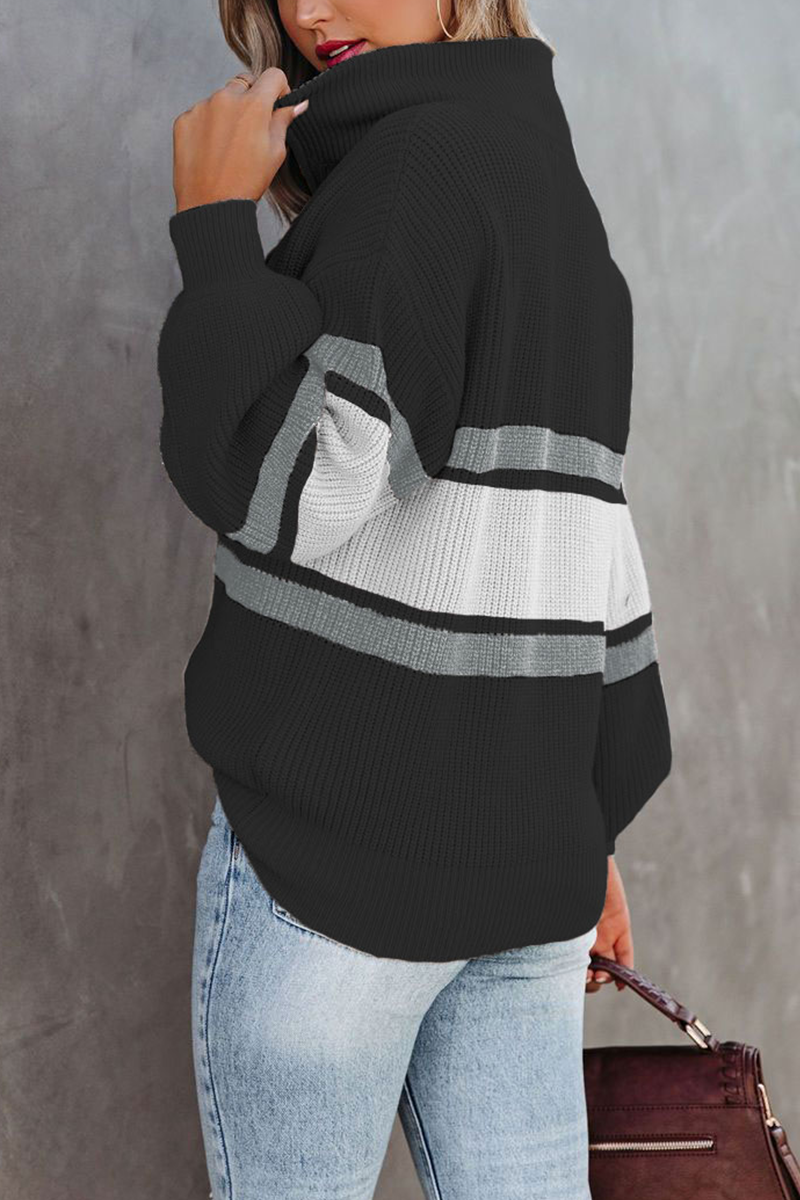 Stilla | Pullover Patchwork Uni Løs Med Lynlås Krave