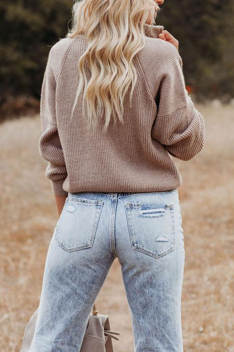 Stilla | Pullover Patchwork Uni Løs Med Lynlås Krave