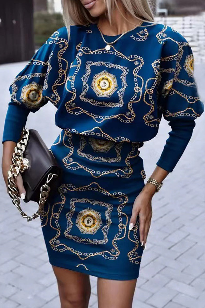 Stilla | Afslappet Street Solid Color Block Print O Hals Indpakket Nederdel Kjoler