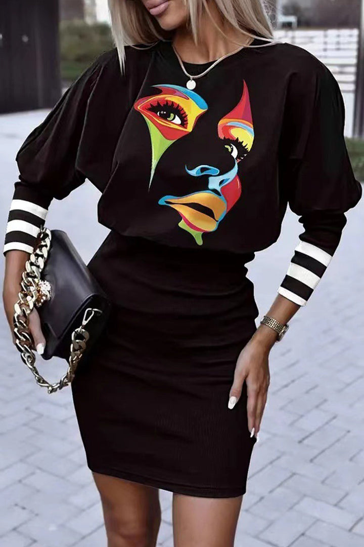 Stilla | Afslappet Street Solid Color Block Print O Hals Indpakket Nederdel Kjoler