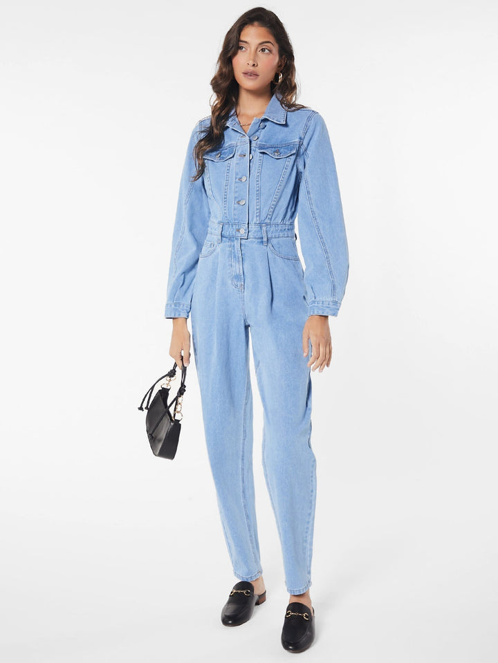 Stilla | Blues Jumpsuit Med Klaplomme Lavet Af Denim Med Knaplukning Foran