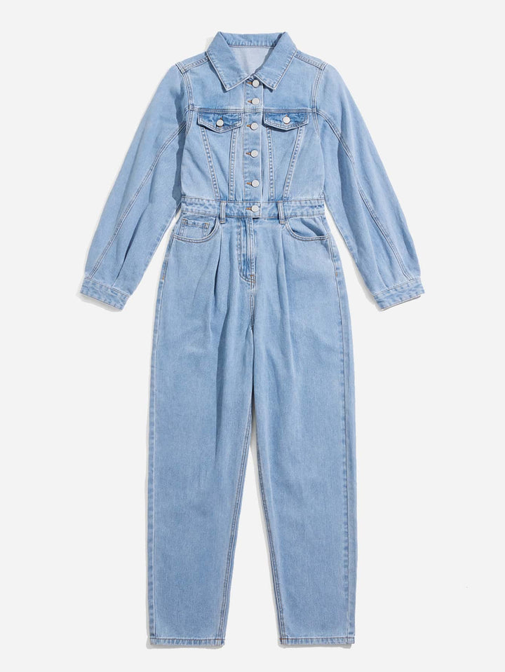 Stilla | Blues Jumpsuit Med Klaplomme Lavet Af Denim Med Knaplukning Foran
