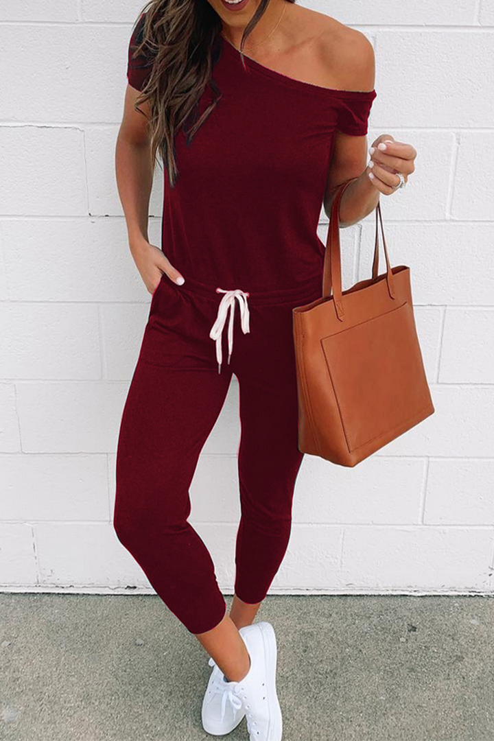 Stilla | En-sidet Afslappet Skinny Jumpsuits Med Ensfarvet Snor