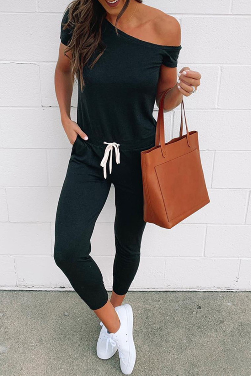 Stilla | En-sidet Afslappet Skinny Jumpsuits Med Ensfarvet Snor