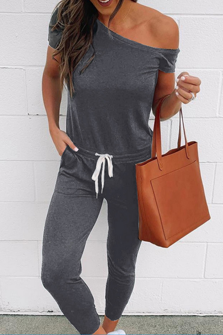 Stilla | En-sidet Afslappet Skinny Jumpsuits Med Ensfarvet Snor