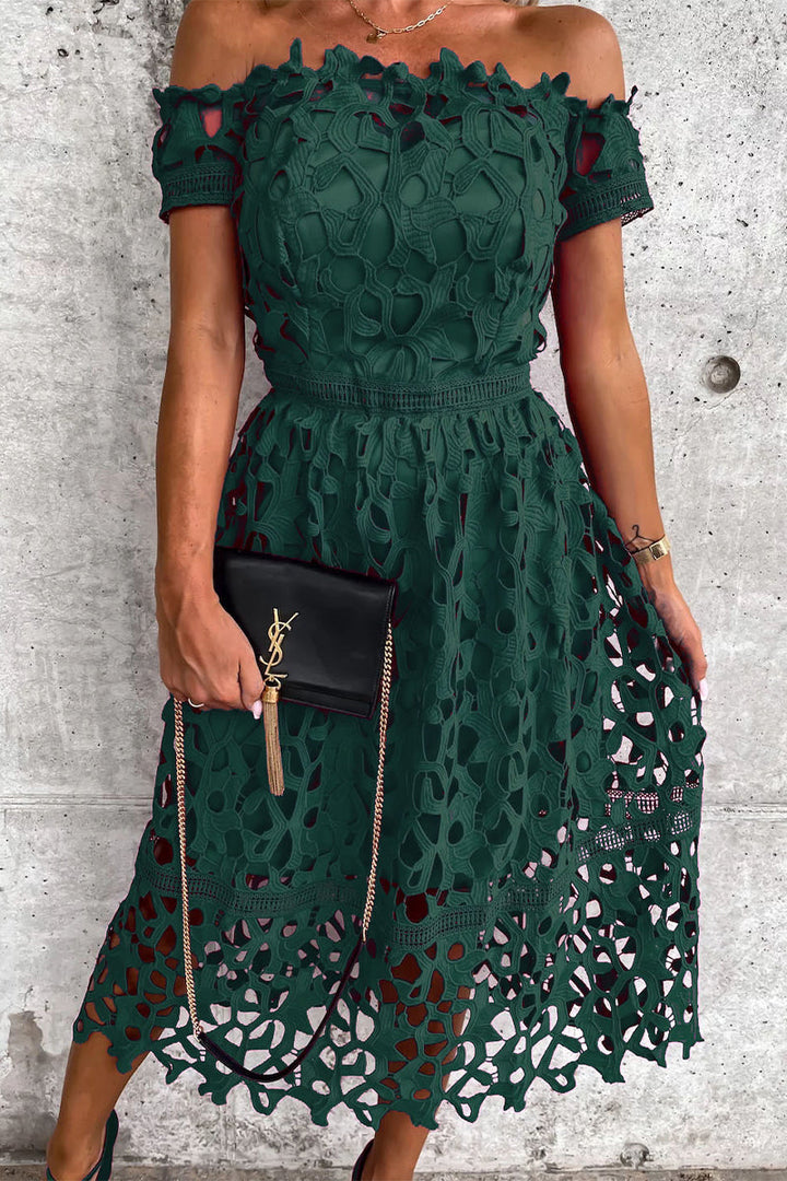 Stilla | Sød Elegant Solid Hullet Tilbagefri Off the Shoulder A-linie Kjoler