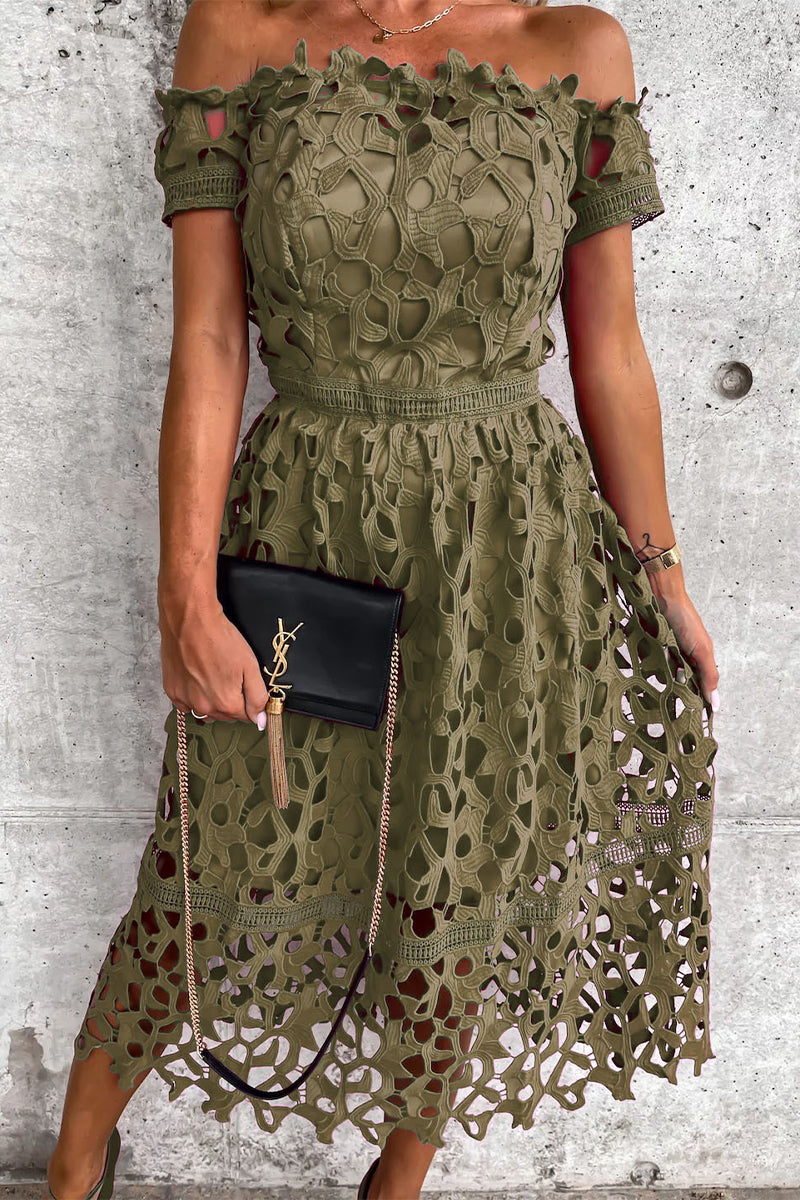 Stilla | Sød Elegant Solid Hullet Tilbagefri Off the Shoulder A-linie Kjoler