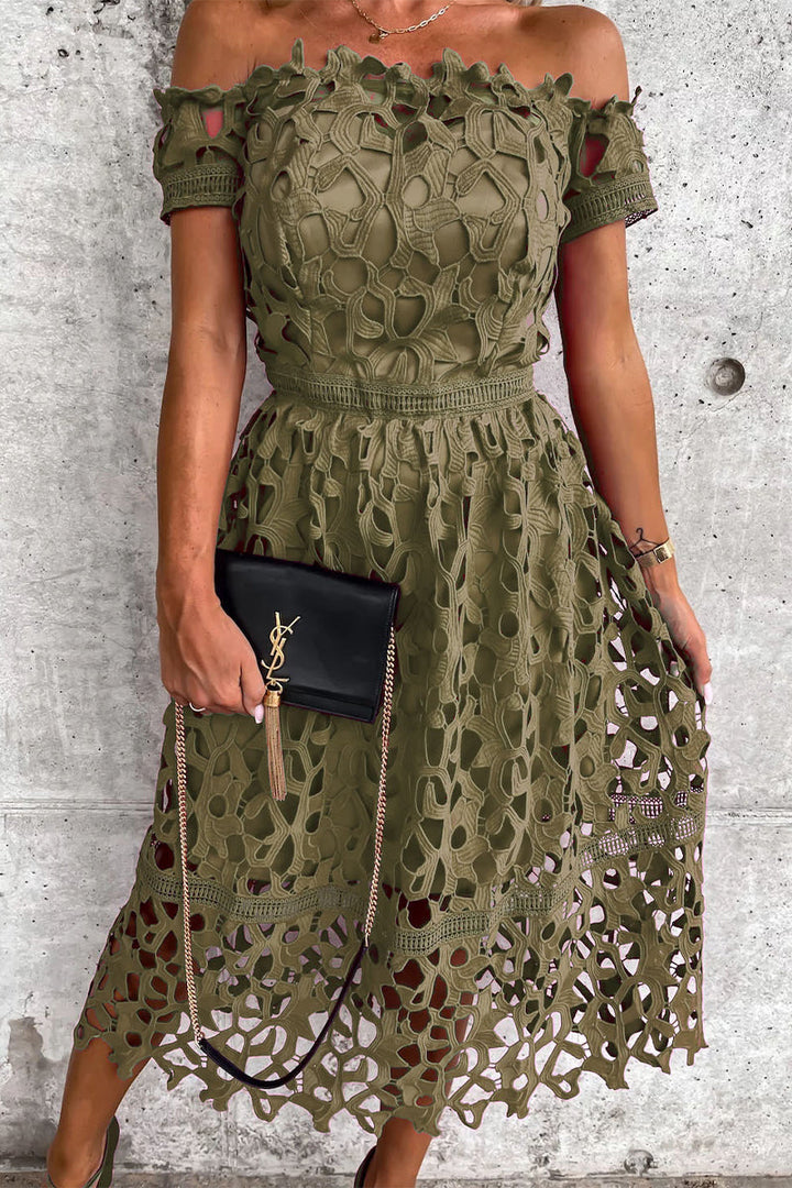 Stilla | Sød Elegant Solid Hullet Tilbagefri Off the Shoulder A-linie Kjoler