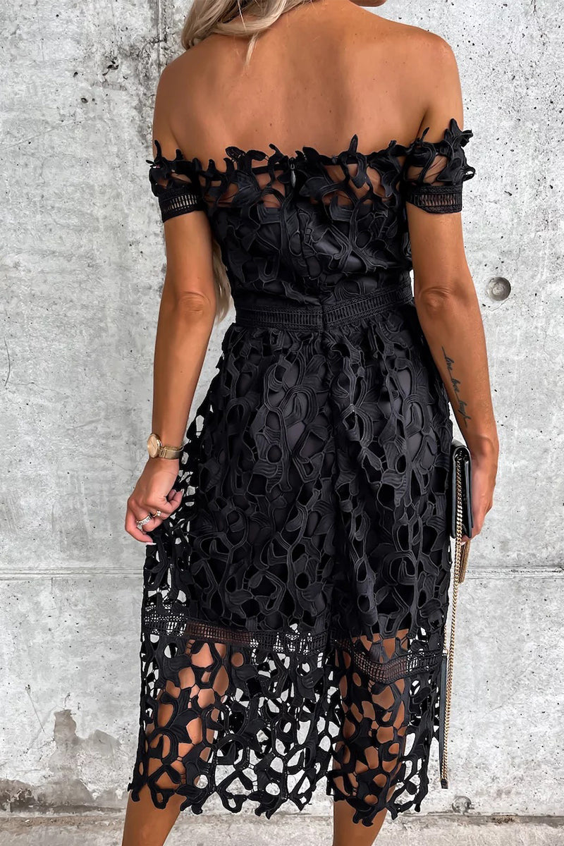 Stilla | Sød Elegant Solid Hullet Tilbagefri Off the Shoulder A-linie Kjoler