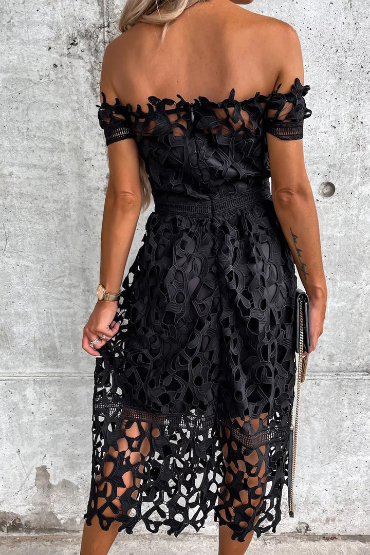 Stilla | Sød Elegant Solid Hullet Tilbagefri Off the Shoulder A-linie Kjoler