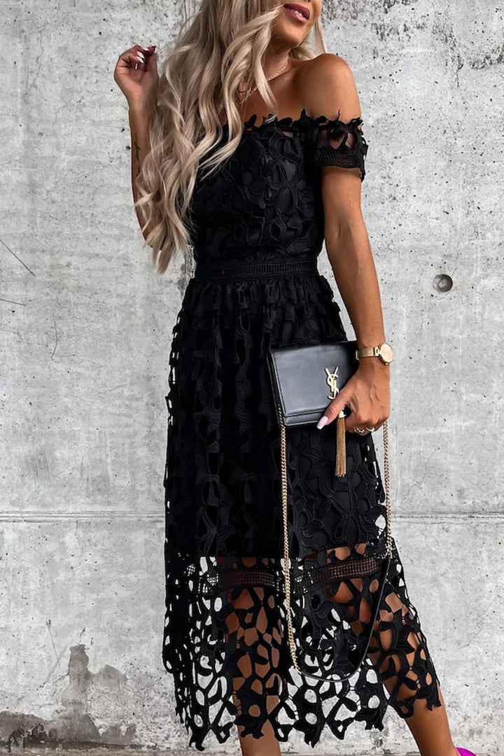 Stilla | Sød Elegant Solid Hullet Tilbagefri Off the Shoulder A-linie Kjoler