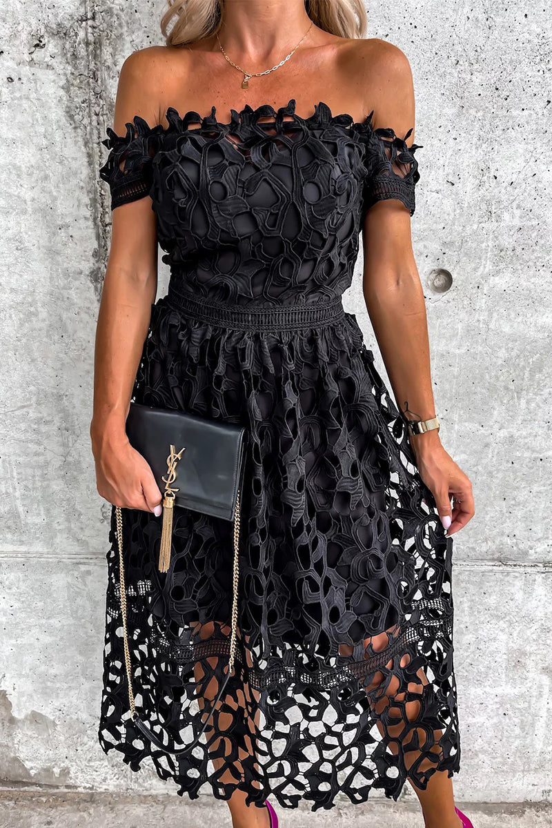 Stilla | Sød Elegant Solid Hullet Tilbagefri Off the Shoulder A-linie Kjoler