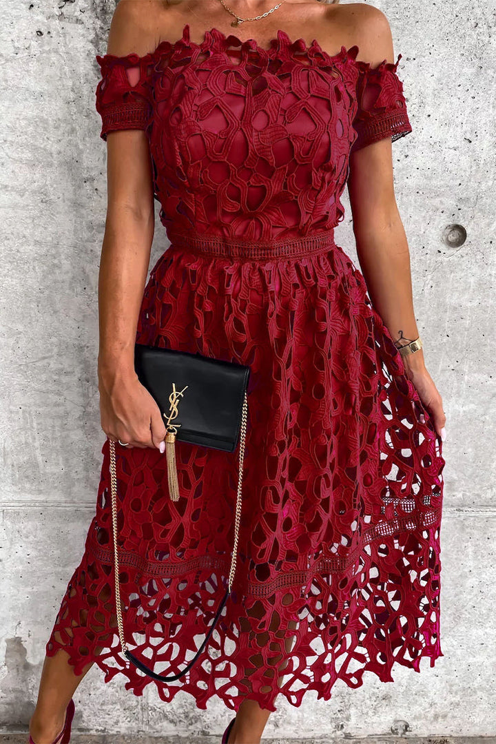 Stilla | Sød Elegant Solid Hullet Tilbagefri Off the Shoulder A-linie Kjoler