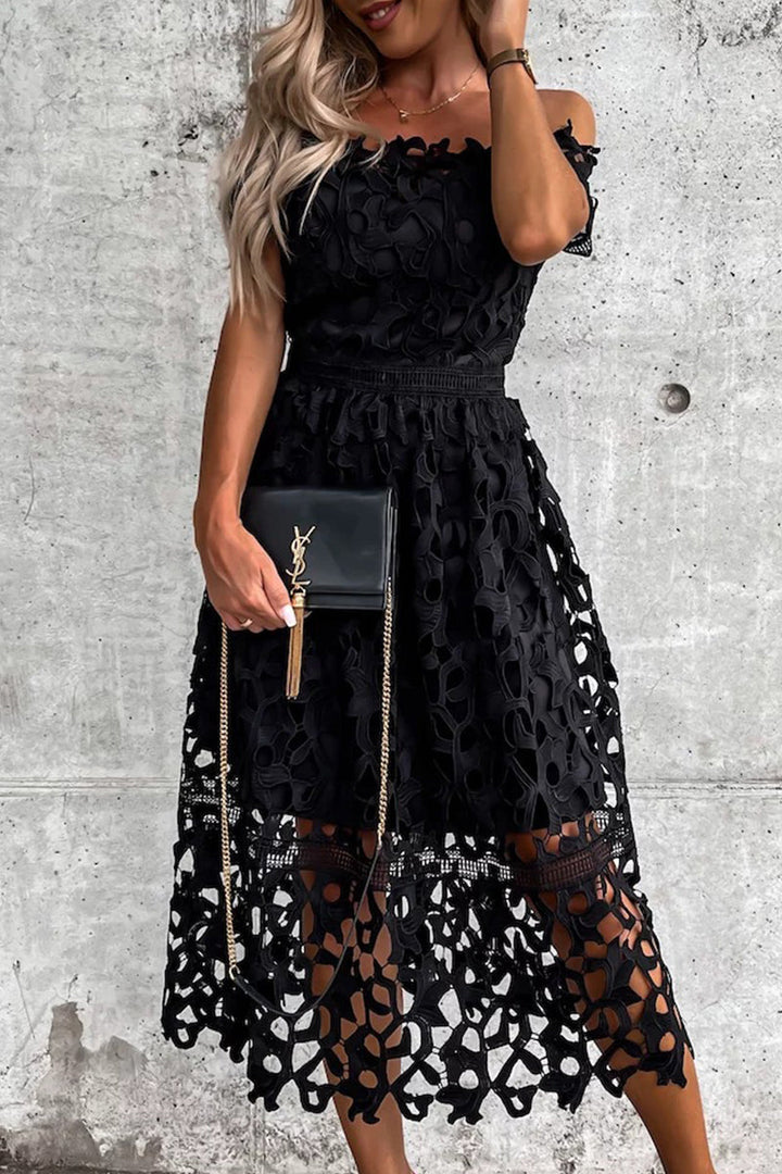 Stilla | Sød Elegant Solid Hullet Tilbagefri Off the Shoulder A-linie Kjoler