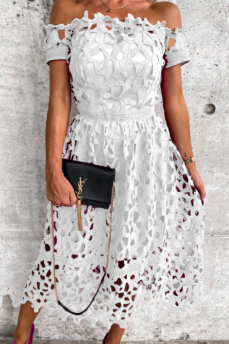 Stilla | Sød Elegant Solid Hullet Tilbagefri Off the Shoulder A-linie Kjoler