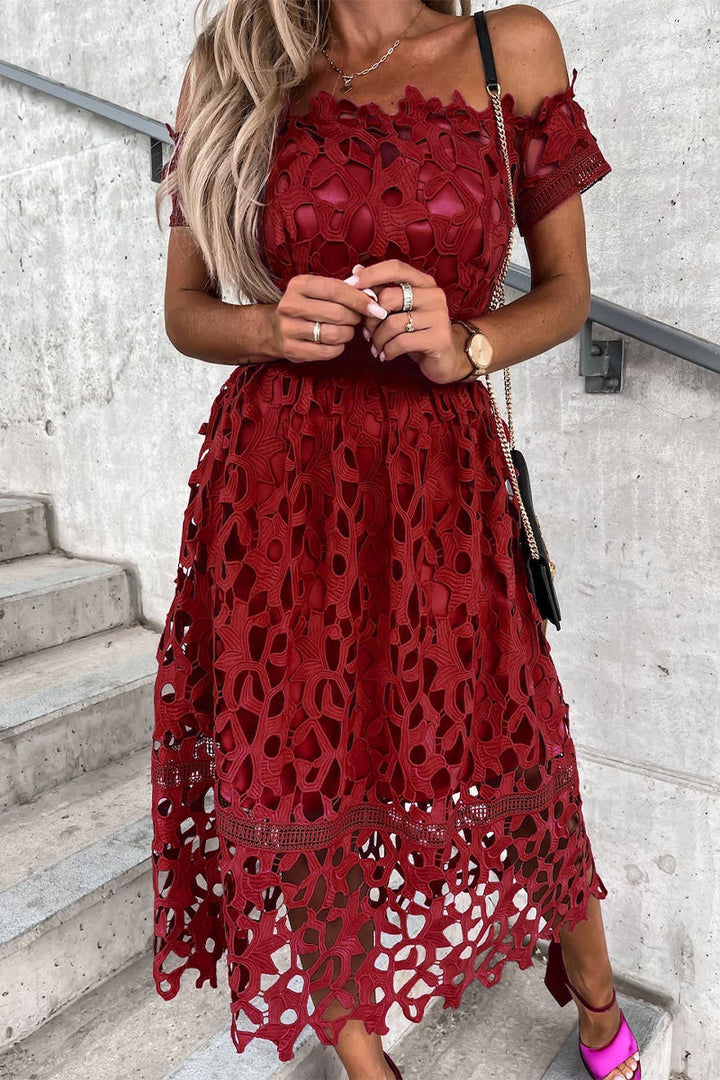 Stilla | Sød Elegant Solid Hullet Tilbagefri Off the Shoulder A-linie Kjoler