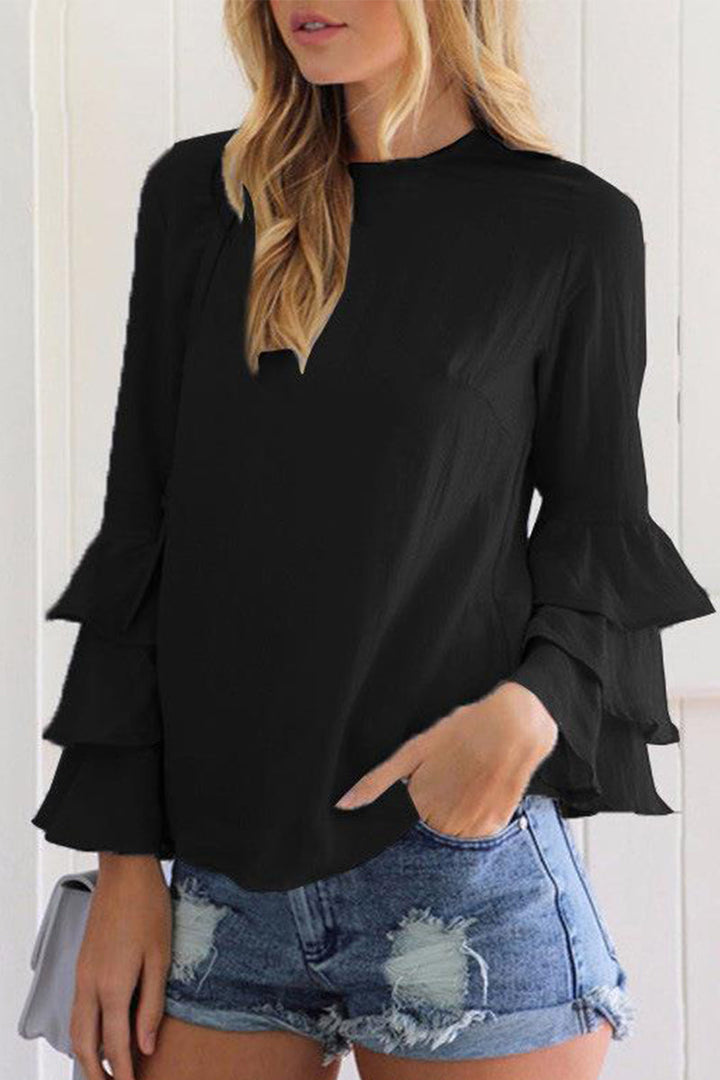 Stilla | Afslappet Solid Flounce O Neck Tops