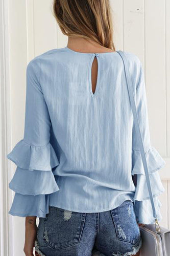 Stilla | Afslappet Solid Flounce O Neck Tops