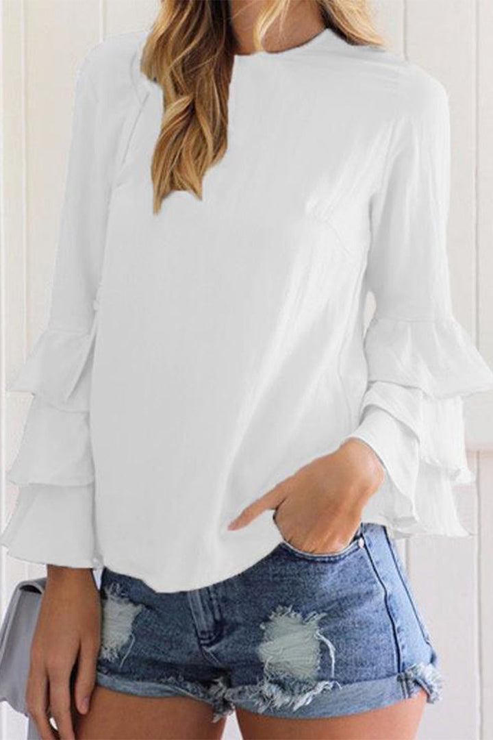 Stilla | Afslappet Solid Flounce O Neck Tops