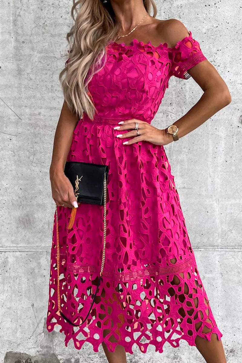 Stilla | Sød Elegant Solid Hullet Tilbagefri Off the Shoulder A-linie Kjoler