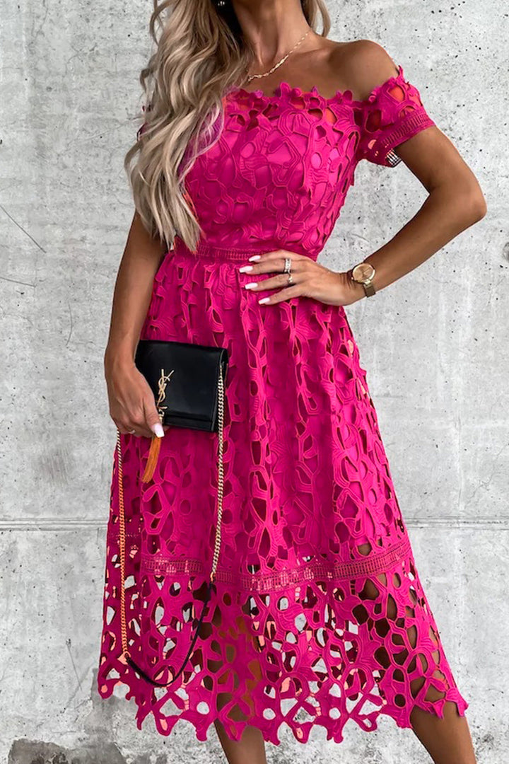 Stilla | Sød Elegant Solid Hullet Tilbagefri Off the Shoulder A-linie Kjoler
