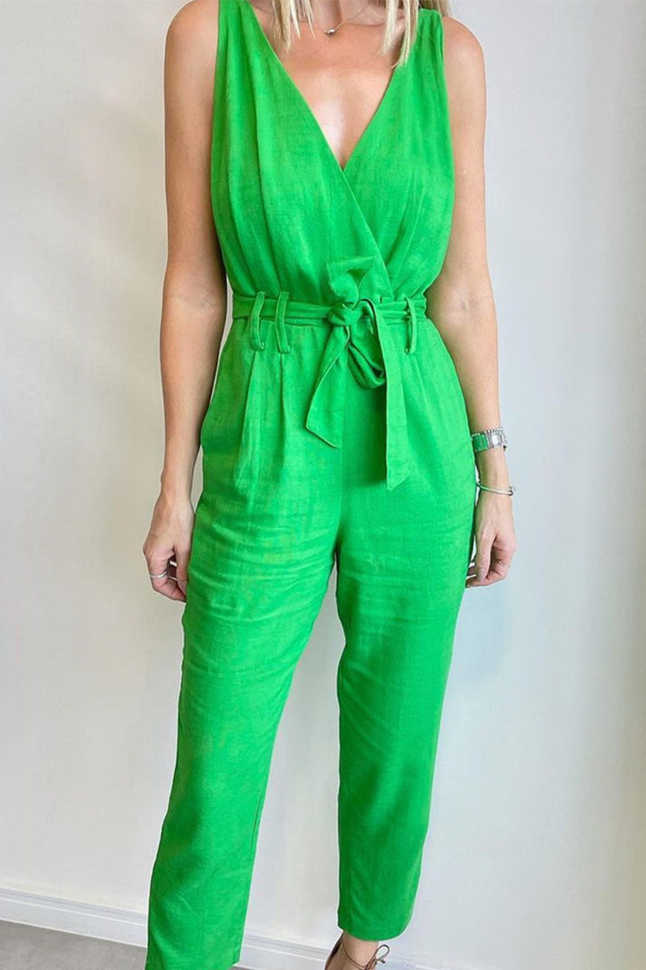 Stilla | Afslappet Simplicitet Solid Frenulum Solid Farve V-hals Regular Jumpsuits