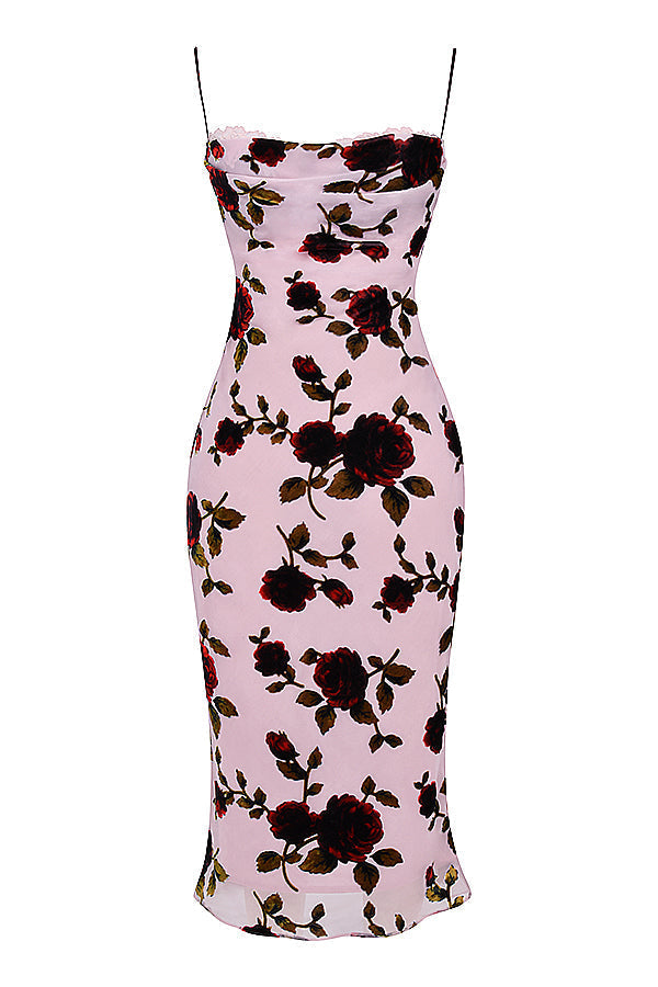 Stilla | Pink Devore Midikjole